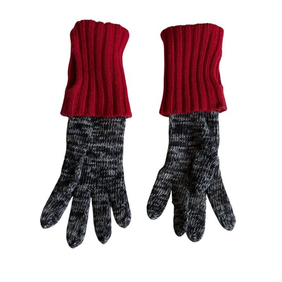 VTG Neiman Marcus Full Finger Knit Long Arm Warmers Gloves Small Red Black - Picture 9 of 9